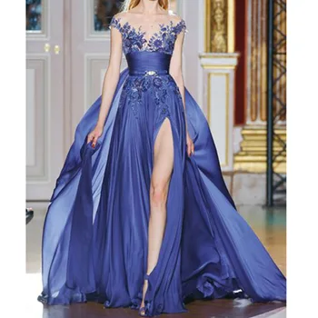 Vestidos de fiesta de noche morados con clase, escote en forma de corazón, largo hasta el suelo, lado alto, sin mangas, apliques, vestidos de fiesta para banquete para mujer