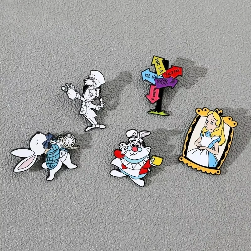 5pcs Anime Peripheral DSN Alice in Wonderland Brooch Cute Fashionable Enamel Pin Jewelry Accessories Decorate Gift view 2