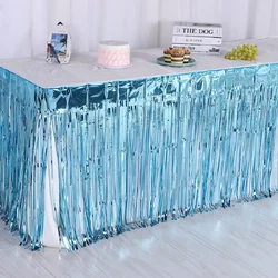 2pack Light Blue Plastic Foil Table Skirt Party Event Decoration Table Skirt Metallic Foil Striped Fluttering Table Skirt