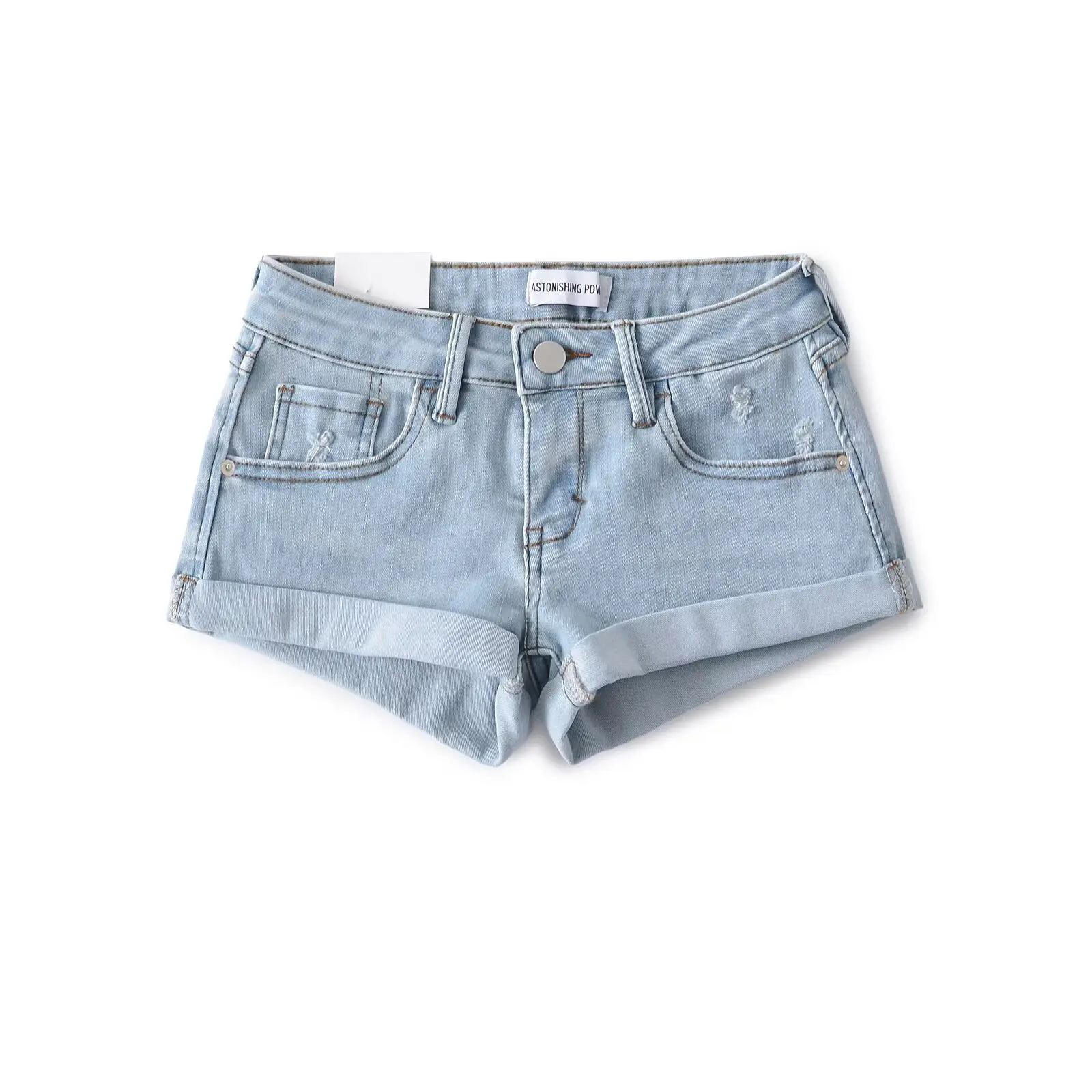 American Sle Sexy ort Jeans Low Waist  Hemming Women's Summer Slimming Tight Fit Hot Pants Straight Leg Zipper Closure