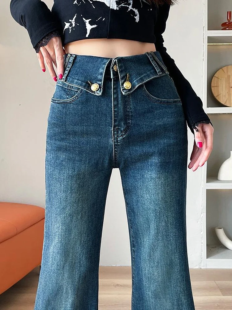 Hoge Taille Uitlopende Jeans Dames Lente Herfst 2024 Afslanken Hoge Taille Denim Broek Hot Girl Ontwerp Casual Lange Broek