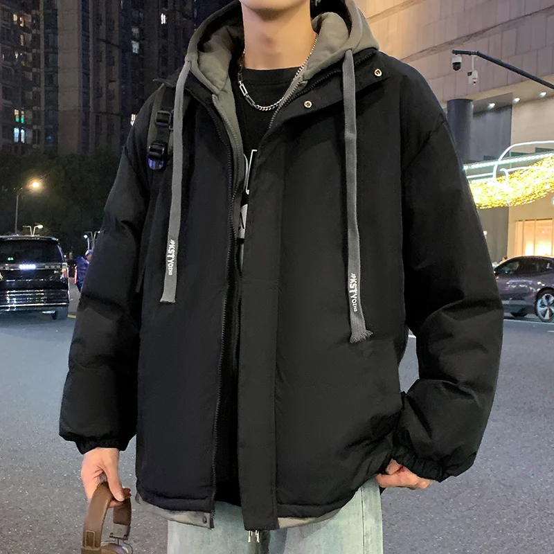 

American Sle Hooded Thiened Fce Lined Men's Cotton Jaet Winter Warm Comfortable Coat Youth ular Loose Fit Zipper