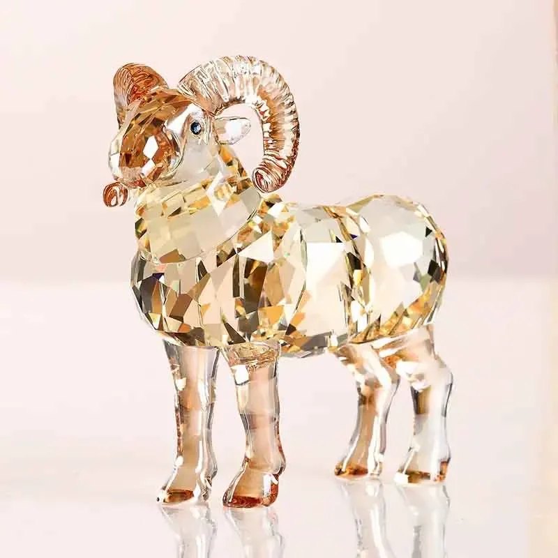 Transparent Goat Sculpture Ornament, Crystal Sheep Statue, Creative Artwork Desktop Decoration, Nordic Room Decor, Zodiac Gifts