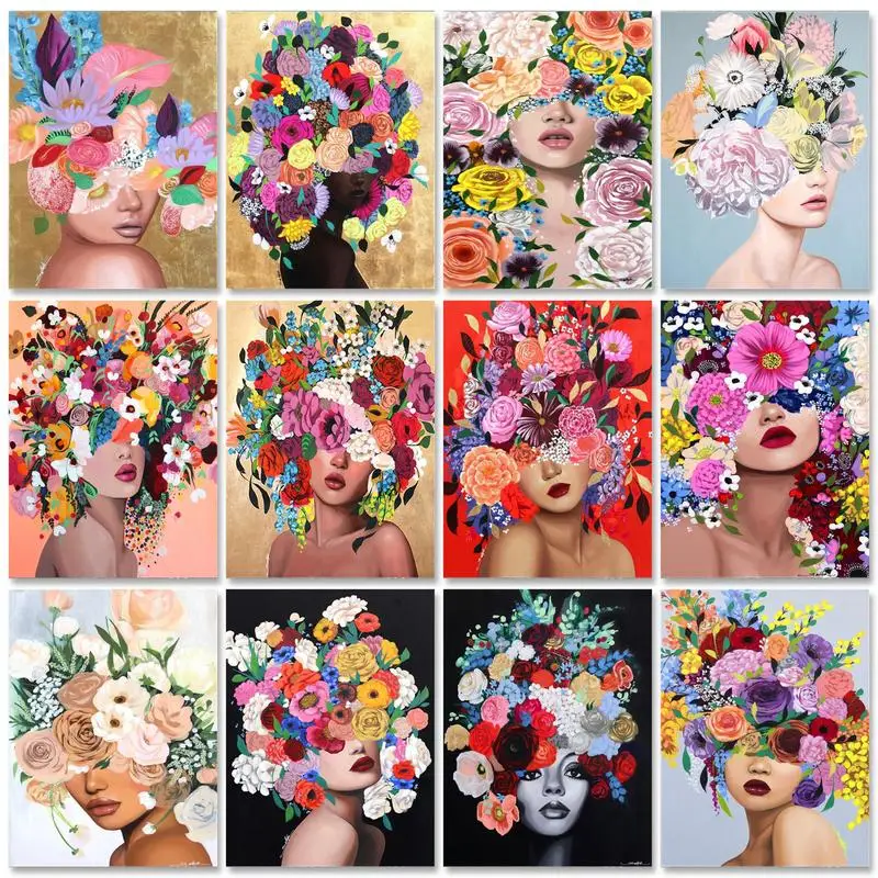 

RUOPOTY Frame Diy Painting By Number For Adults Flowers Women Modern Wall Art Picture By Numbers Handpainted For Wall Art