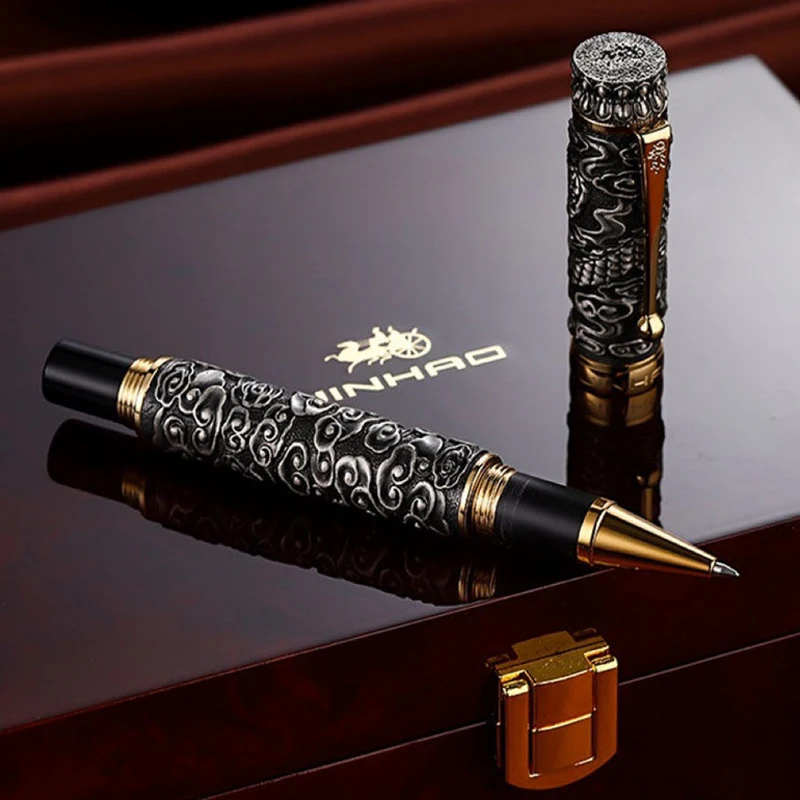 

Jinhao Vintage Metal Rollerball Pen Dragon Cloud Heavy Big Pen M Point Ancient Gray Carving Embossing Writing Ink Pen JR012