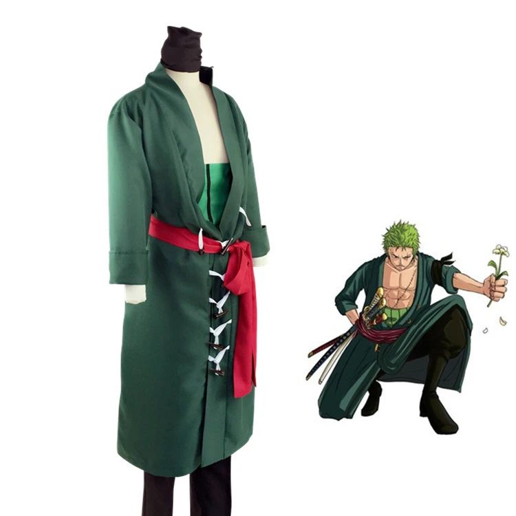 Costume de Cosplay Roronoa Zoro, Robe de Bande Dessinée d'Halloween, Ensemble Complet, Perruque en Mouchoir, Bottes et Chaussures, 5 Pièces