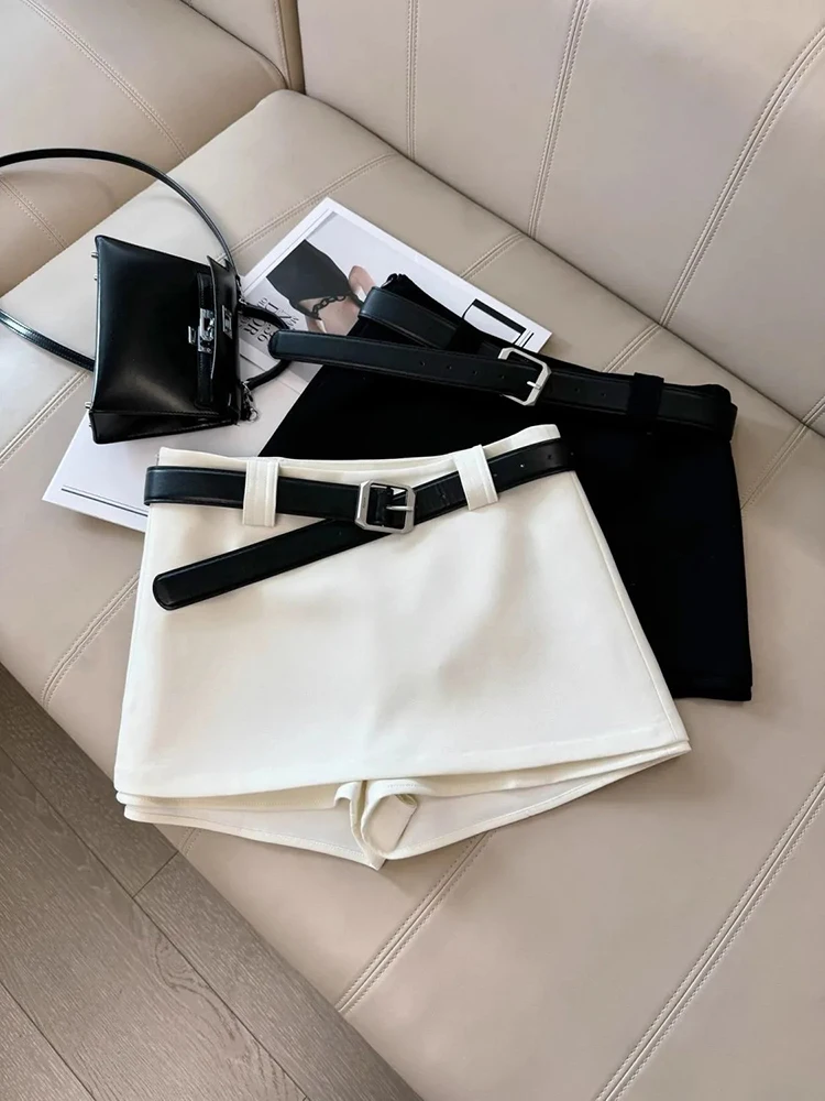 

Модные женские шорты с поясом в стиле Y2K, корейские повседневные шорты-юбки с высокой талией, универсальные офисные облегающие шорты для женщин, новинка