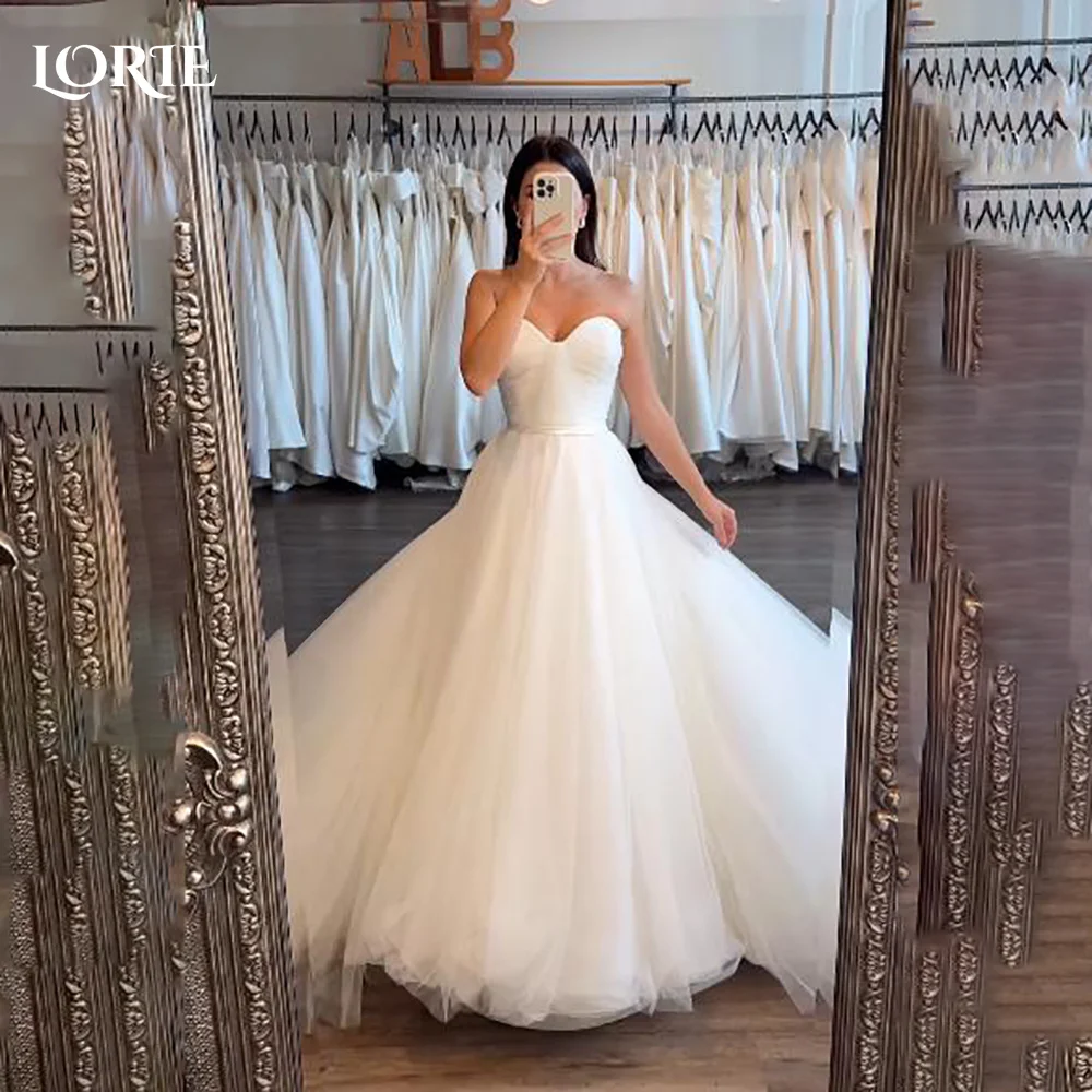 LORIE Satin Square Neck Wedding Dresses Arabia  A-Line Puff Long Sleeve Bridal Gown Princess Bride Dress Customized Simple Dress