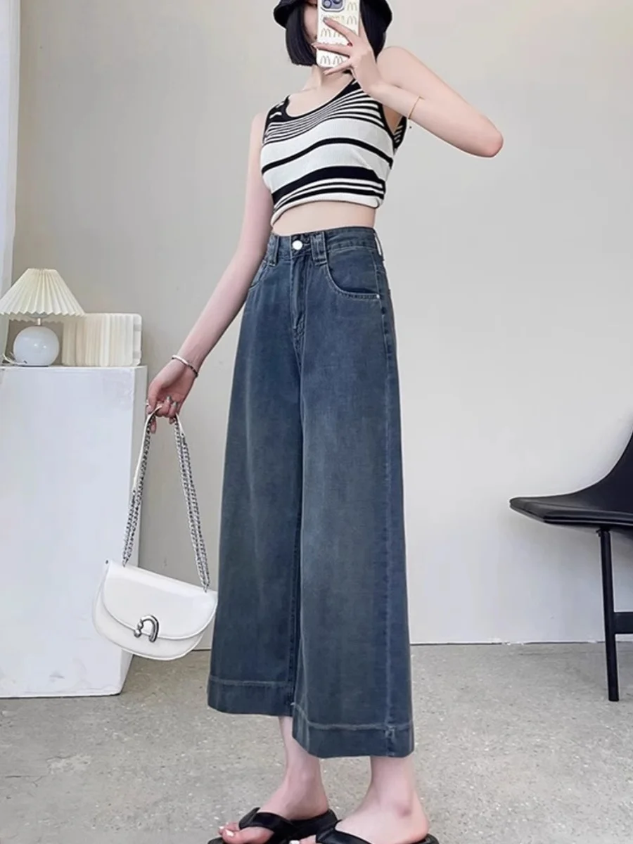 

Ретро-джинсы женские тонкие, мягкие, с высокой талией, свободные, прямые, повседневные, широкие брюки, осенняя новинка, маленький размер, удобная посадка