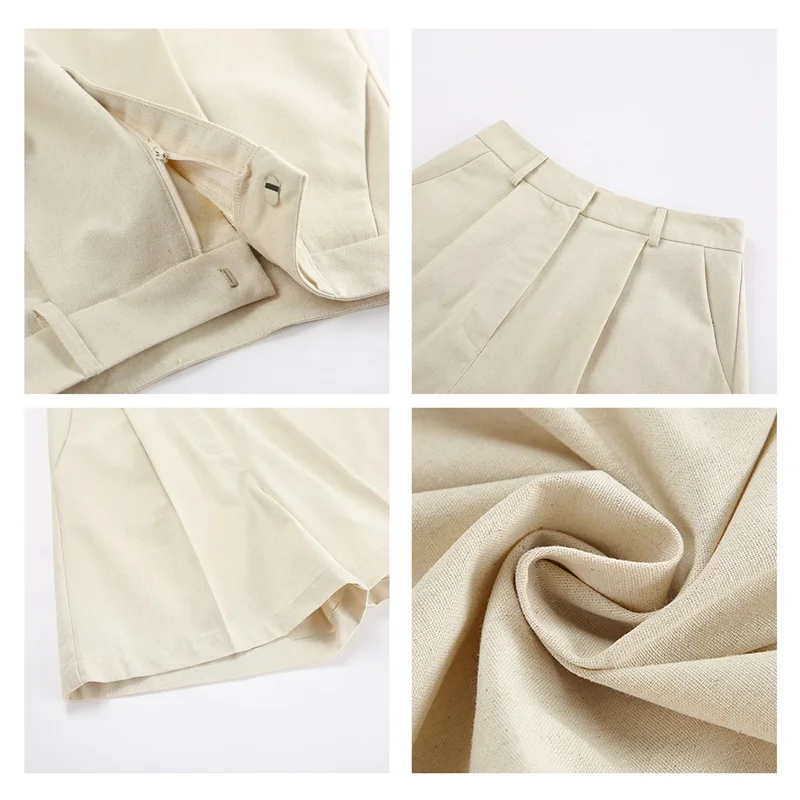 NEU-Sommer-Sets für Damen, zweiteilig, Urlaubs-Outfits, kurzes Set, Button-Down, Business, lässig, elegant, 2-teilige Kleidung, Khaki, S