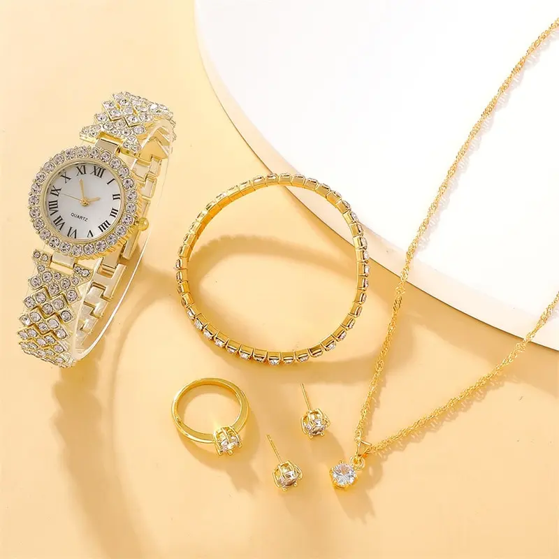 6pcs Set Watches Set Luxury Rhinestone Women Fashion Elegant Wristwatch Quartz Watch For Girl Ladies Clock Montre Femme