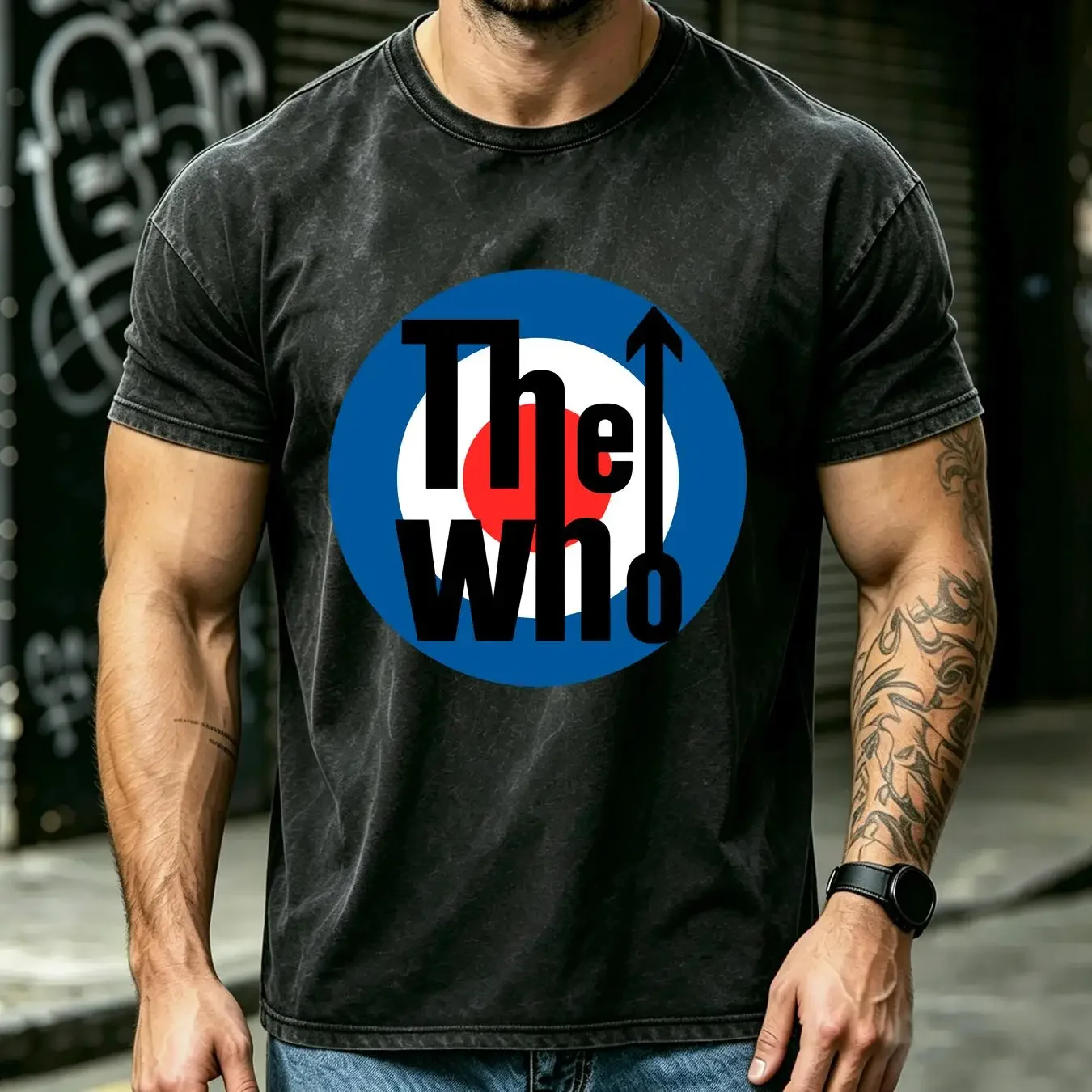 washed T Shirt The Who Target Classic vintage Washed homme Unisex Top For Everyday Wear Versatile streetwear fashion graphic