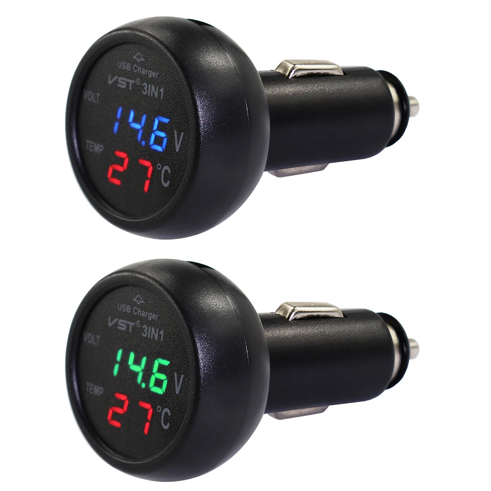 

VODOOL VST 3 в 1, USB-зарядное устройство, цифровой автомобильный аккумулятор, измеритель напряжения и температуры, адаптер для зарядки смартфона, мобильного телефона, планшета
