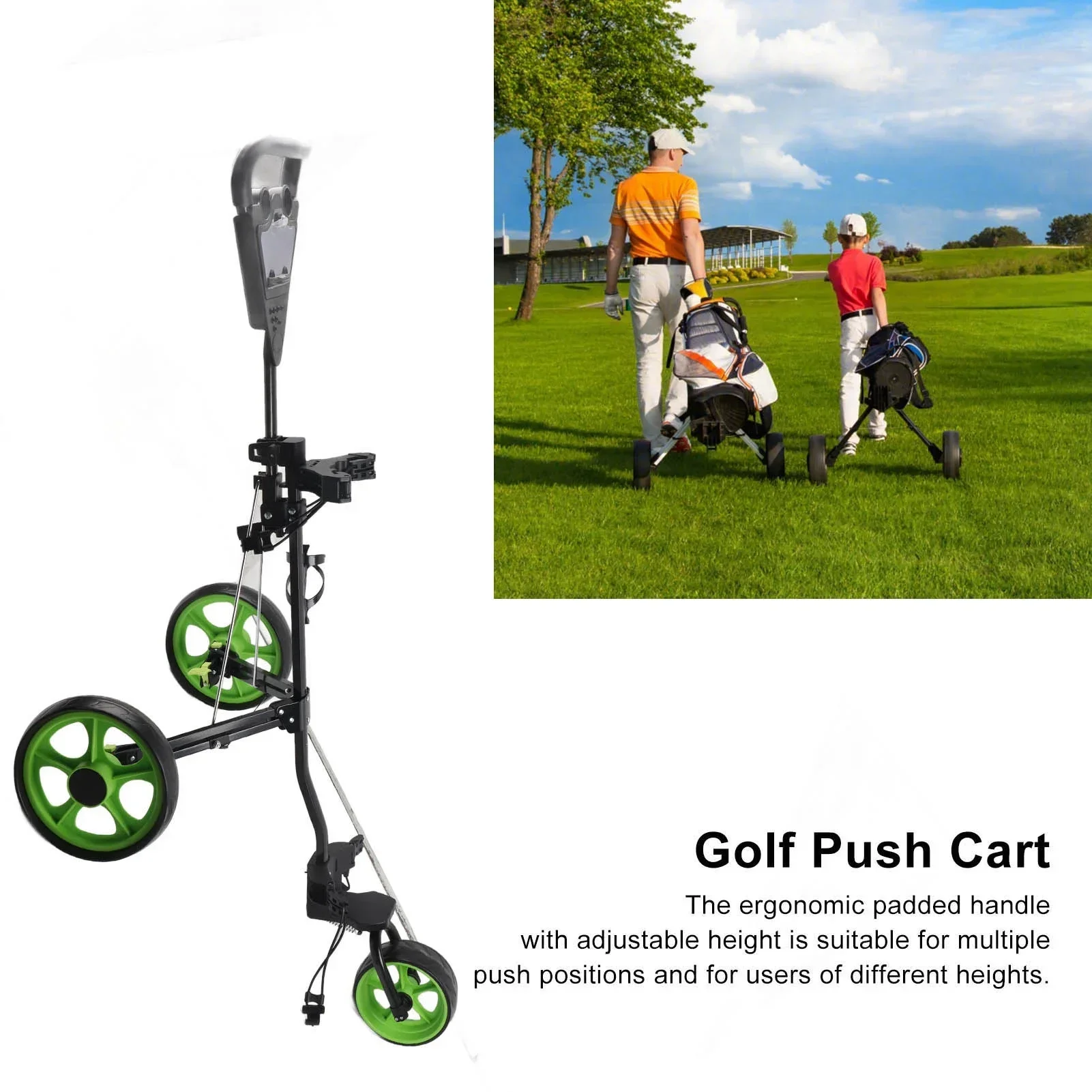 

Golf Push Cart Golf Bag Cart 3 Wheeled Folding Cart With Quick Braking For Game Training Practice