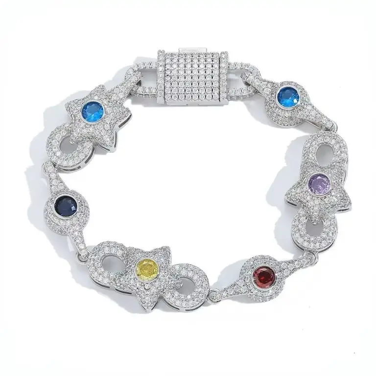 Iced Out Star Eye Bracelet Prong Setting 5A Cubic Zirconia Infinity Heart Cuban Link Chain Women Men Hip Hop Fashion Jewelry