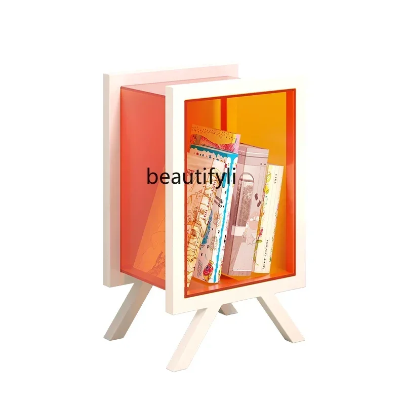 

Ljy LAcrylic Bookcase Small Table Storage Rack Living Room Floor Storage Cabinet Light Luxury Creative