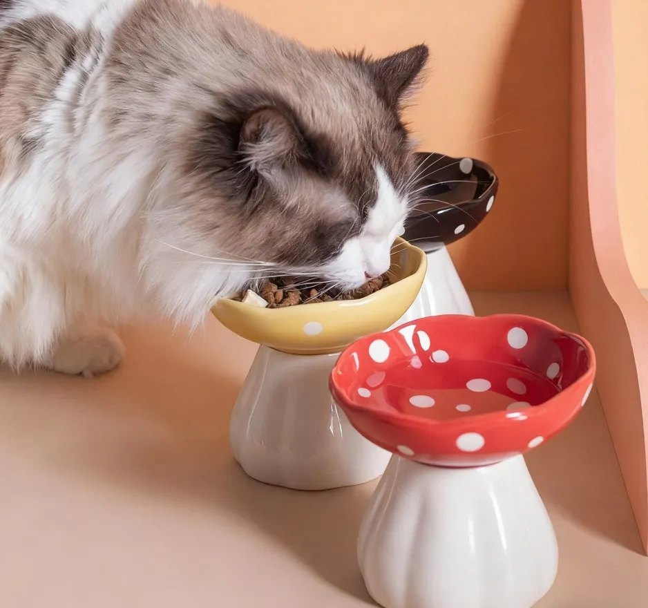 

Ceramic Cat Bowl Easy To Clean Cat Feeder Drinker Pet Bowls Cat Accessories Pets Dish For Small Dog Feeding & Watering Supplies