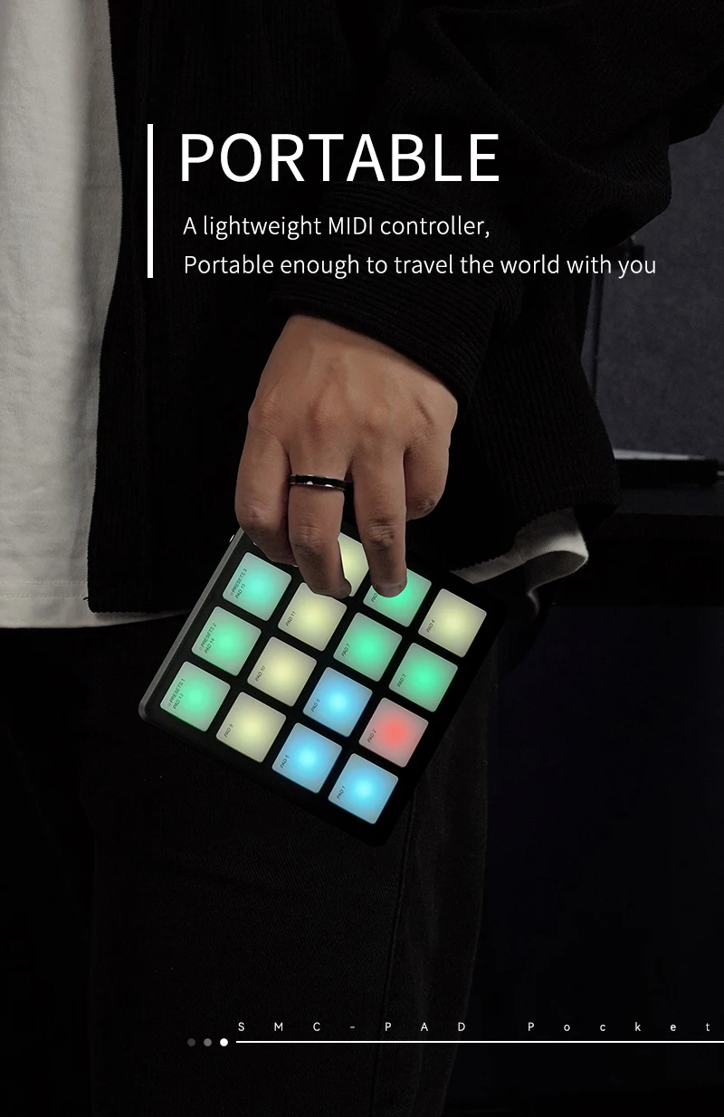 M-VAVE SMC-PAD لوحة الجيب المحمولة اللاسلكية ميدي تحكم 16 منصات مناسبة قرع DJ الموسيقى منظم لوحة المفاتيح تحكم #4