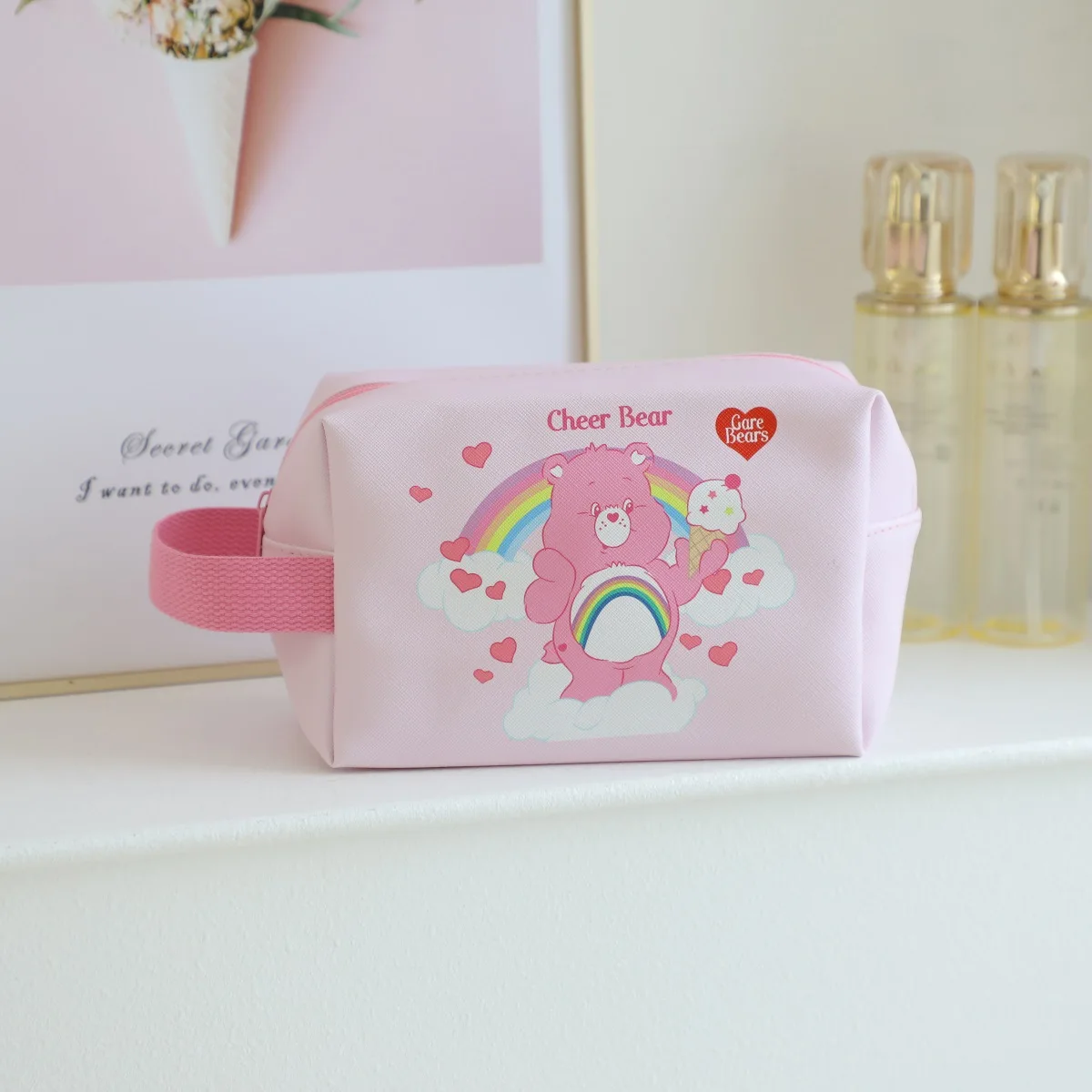 Care Bears bolsa de maquillaje de Anime, bolsa de almacenamiento con patrón impreso de oso, portátil, multiusos, para viaje, abrazaderas de bebé de dibujos animados