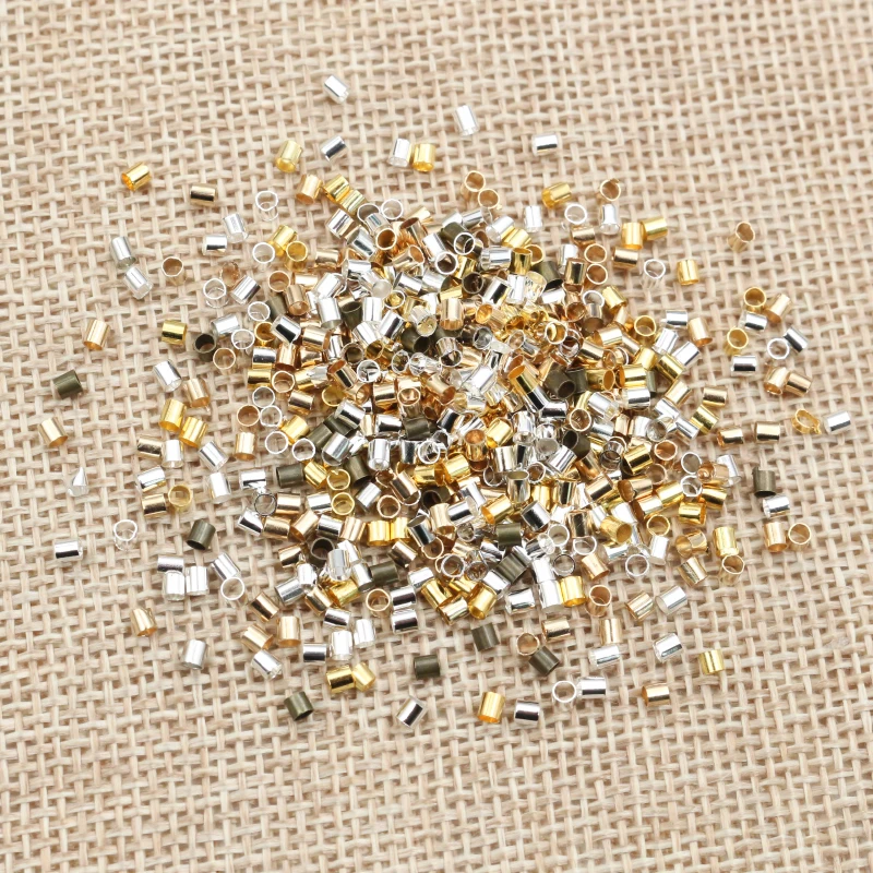 500pcs 1.5 2.0mm Gold Silver Color Tube Crimp End Beads Stopper Spacer Beads For DIY Necklace Jewelry Making Findings Supplies