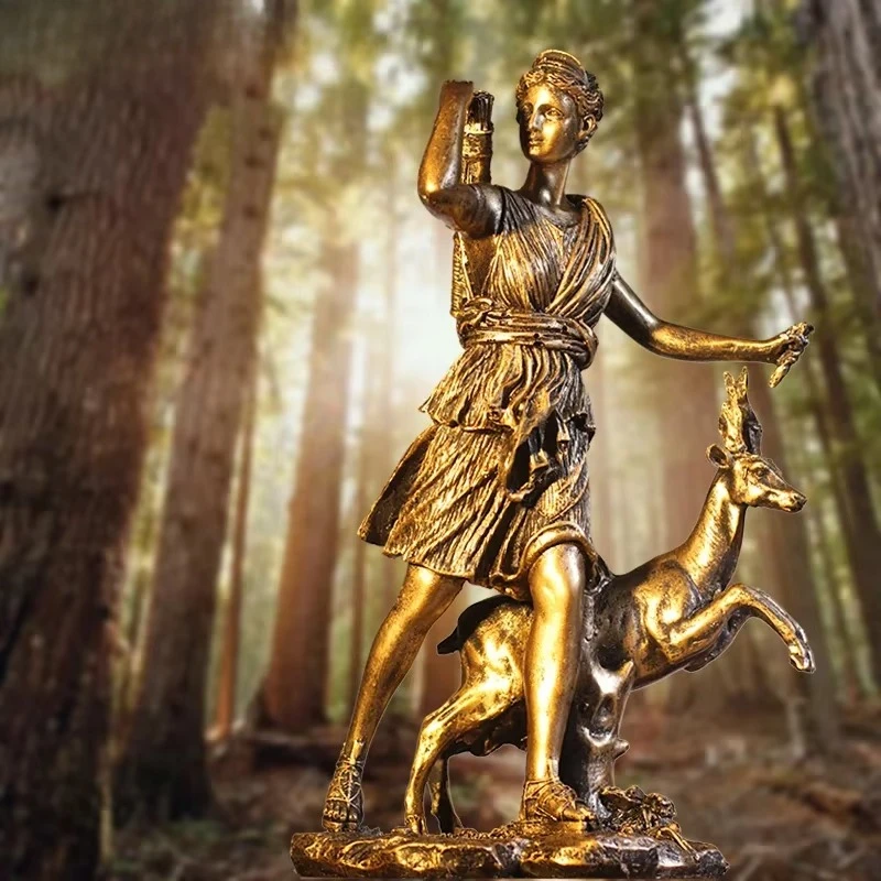 Vintage Resin Goddess Of Hunting Diana Sculpture Figurines Crafts Creative Home Decorations Greek Figures Ornaments