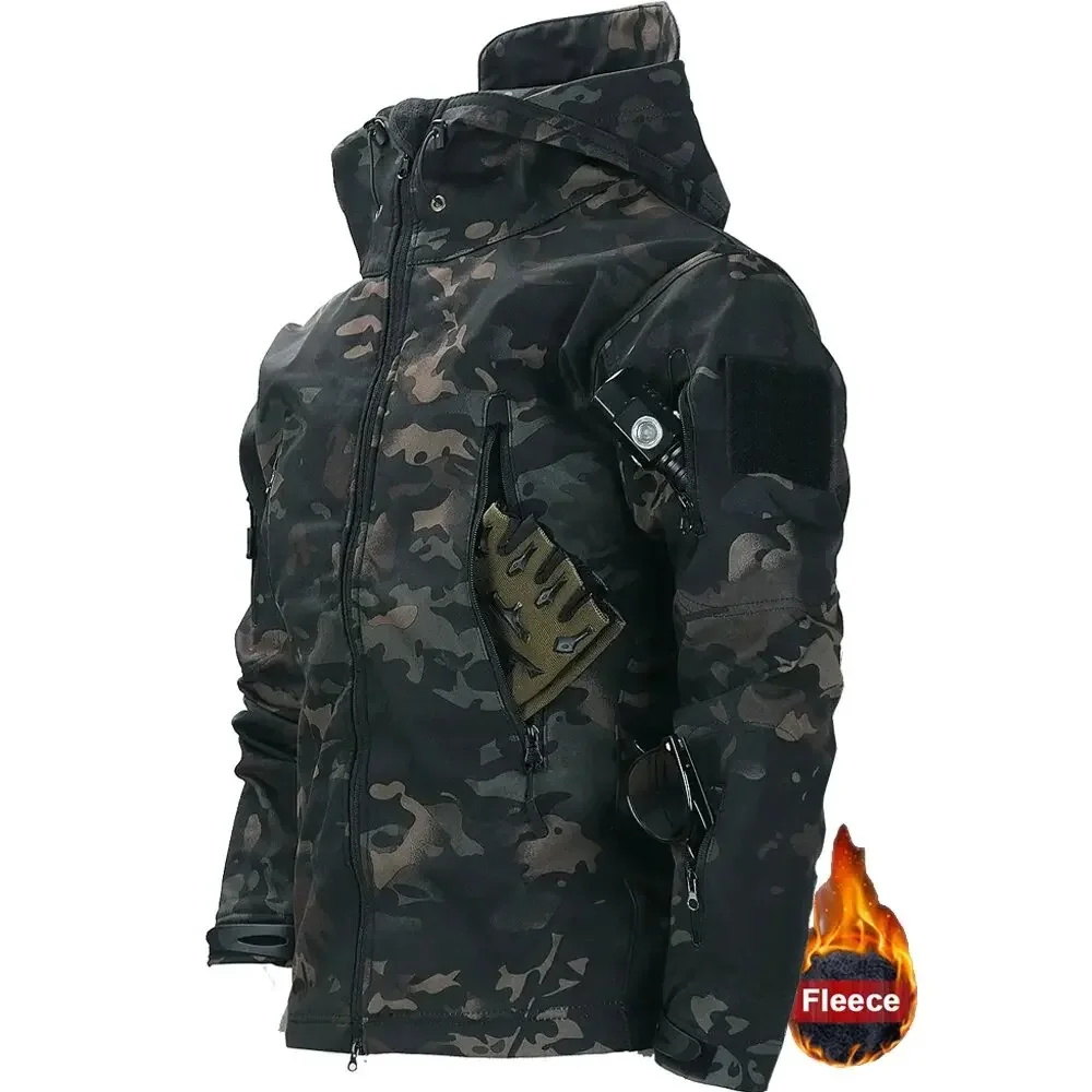 Herren Reißverschluss Y2k Soft Shell Windjacke Taktische wasserdichte Jacken Plus Size Kapuzenmantel Camouflage Bomber Fleece Pullover Jacke