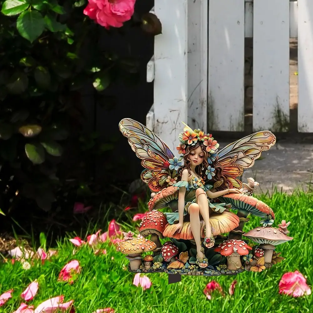 รูปปั้นนางฟ้าอะคริลิคขนาดเล็ก ตกแต่งสวน ติดพื้น กันน้ำ น่ารัก รูปปั้นนางฟ้าดอกไม้ สำหรับตกแต่งสนามหญ้า