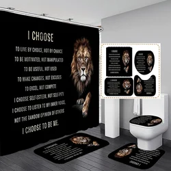 Black Wild Animal Non-Slip Shower Curtain Motivational Quote Bathroom Curtain Bath Mat Toilet Cover Decor Lion King Toilet Cover