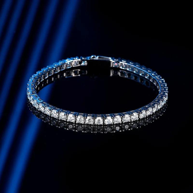 Mylux Jewelry Luxury Solid Platinum PT950 Women's Spring Buckle Design 3mm 4mm Moissanite Bracelet Tennis Bracelet