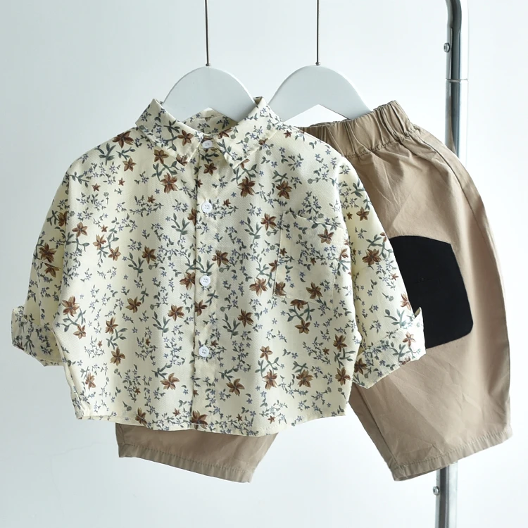 

Boys' Shirt 2024 New Fragmented Flowers Handsome Autumn Clothing Children's Shirts Boys and Babies Handsome Spring and Autumn