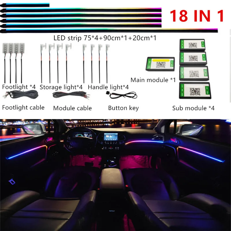 Universal Symphony Car LED Luce ambientale 64 RGB Colore Interni auto Acrilico Guida luminosa Decorazione Luce d'atmosfera 18/10/6 in 1