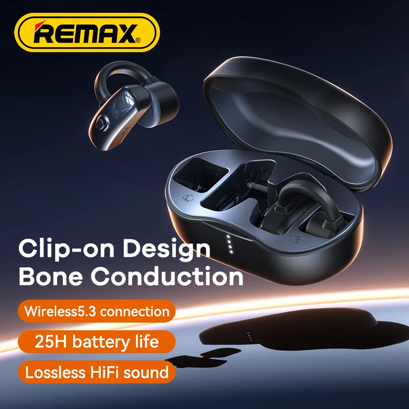 Remax Openbuds P2 Clip-on Bone Conduction Wireless Earbuds for Music & Call Bluetooth 5.4 Headphone Earphone  IPX4 Waterproof