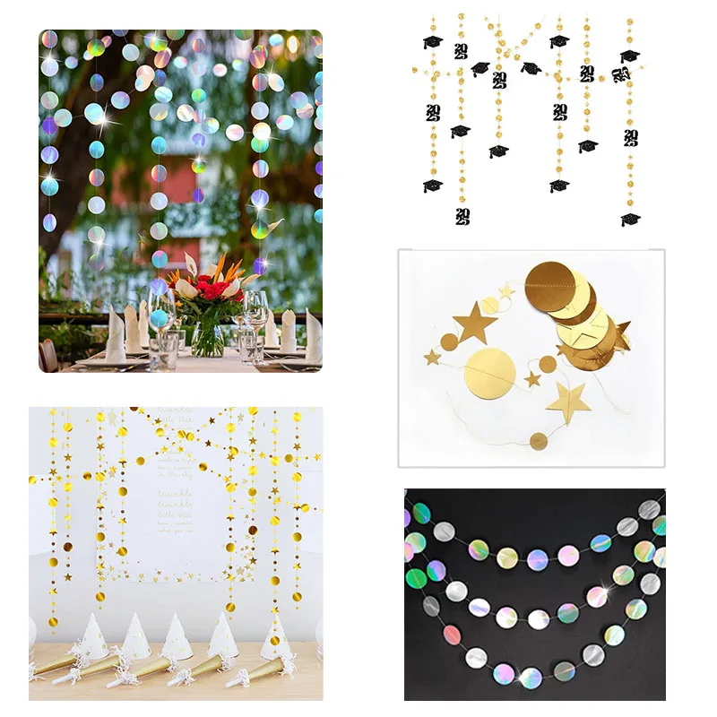 

Блестящая бумага, черное золото, гирлянда для выпускного вечера, стример, подвесные украшения, домашний декор, праздничные украшения, принадлежности