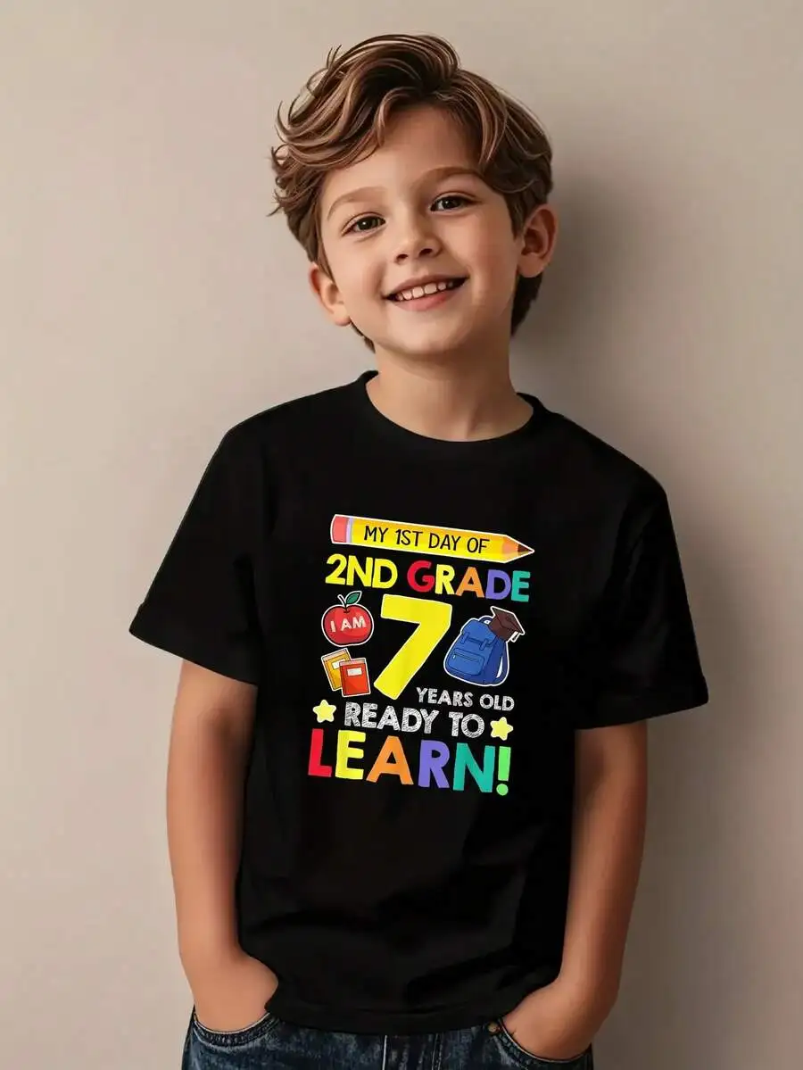 Pencil And Bag Graphic T-Shirt For Boys And Girls, 2nd Grade, ELY0704079 Back To School Second Grade Graphic Tee