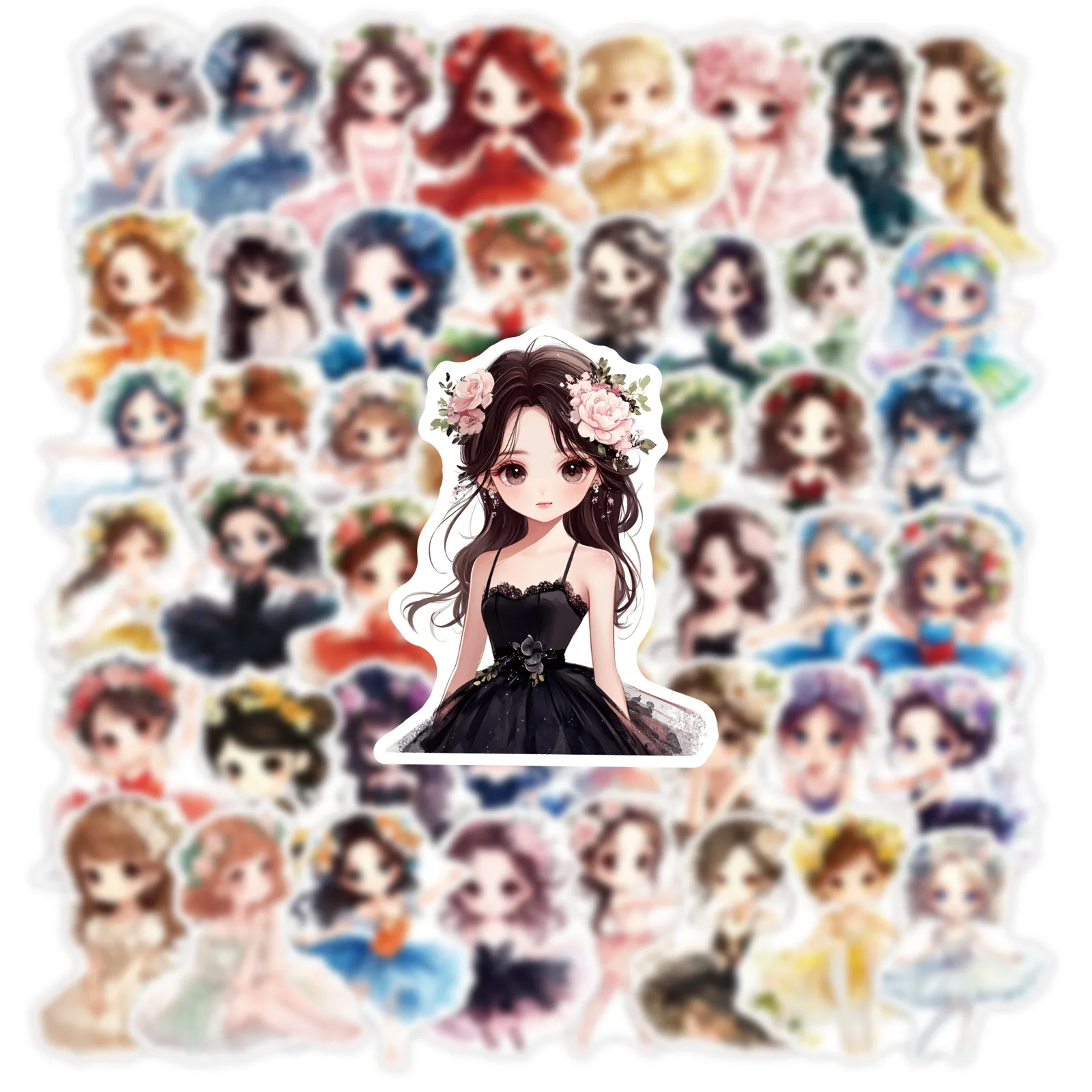 50개 발레 소녀 스티커 귀여운 소녀 스티커 만화 춤 그래피티 데칼 DIY 방수 장식 노트북 다이어리 스크랩북