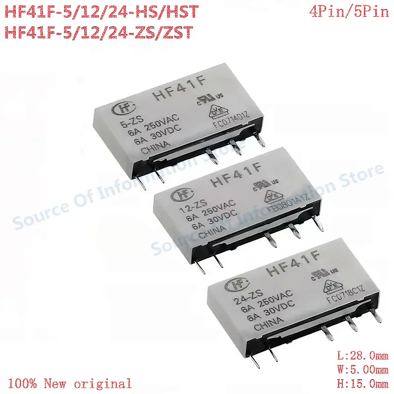10Pcs HF41F-5/12/24-ZS-HS-ZST-HST Hongfa Relay 5V 12V 24V 4Pin/5Pin 6A HF41F-24-ZS 100% New
