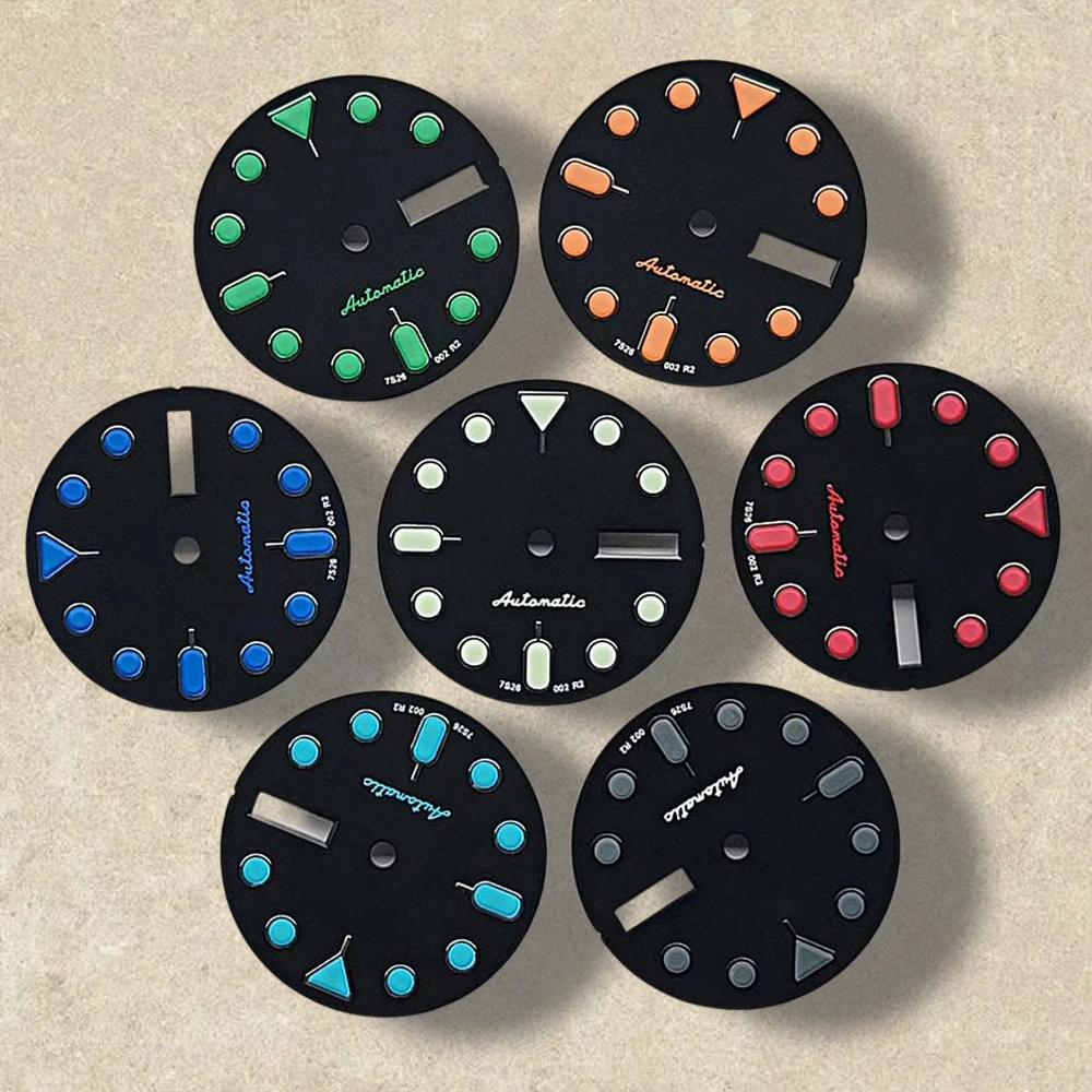 

28.5mm S 5 Logo SKX007 Black Dial Suitable for NH36/4R36 Movement Green Luminous Dual Calendar Watch Modification Accessories