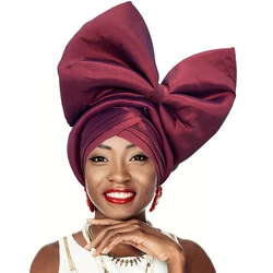 Gorro de turbante con lazo grande para mujer, tocado exagerado, tocado de Gele automático africano, sombreros de fiesta de Nigeria, sombreros de dama, envolturas para la cabeza