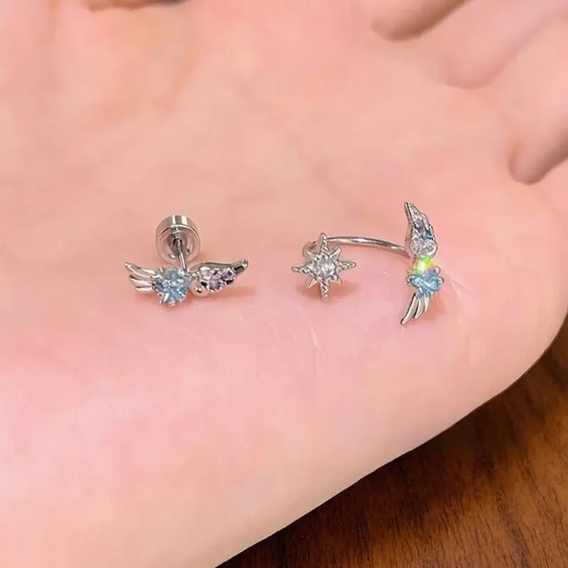 Ear Bone Nail Earring Zircon Star Wing, Luxury Sparkling Body Piercing Jewelry for Women Y2K Punk Style Gift - Fashion Accessory