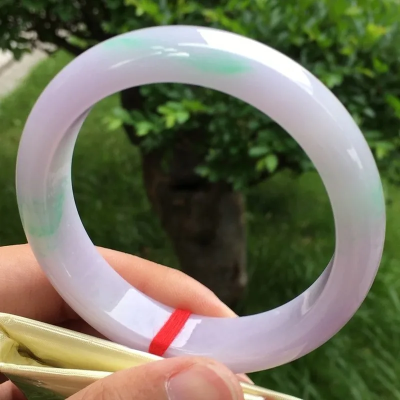 Ice-like spring-colored round natural Burmese jade bracelet 2