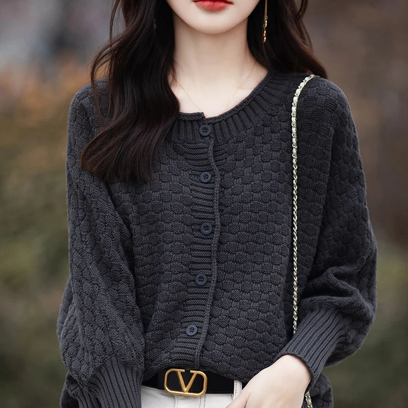 Spring Cotton Cardigan Sweater Women O-neck Lantern Long Sleeve Top Korean Style New In Outerwears Mujer Oversized Loose Clothe