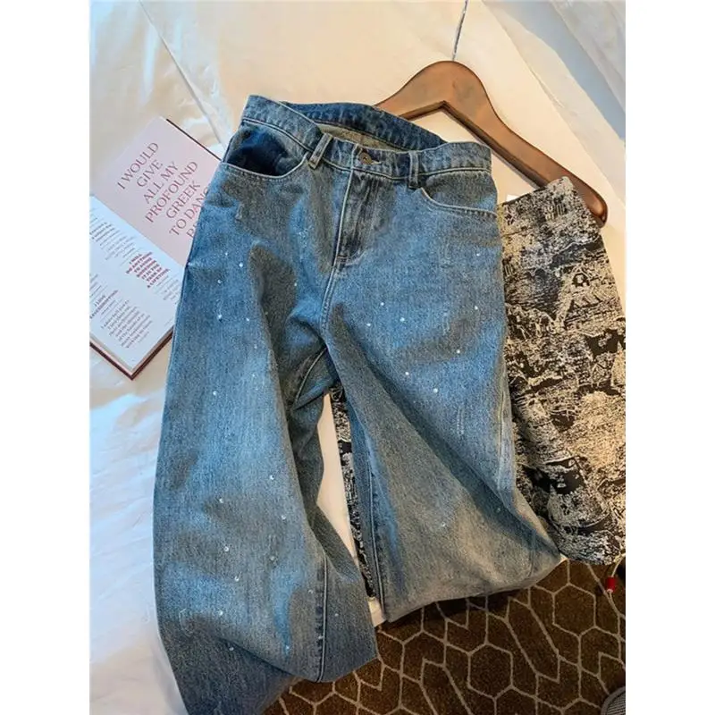 

Мужские джинсы прямого кроя больших размеров, осенне-зимние, повседневные, модные, брендовые, широкие брюки, парный дизайн, удобные, свободного кроя