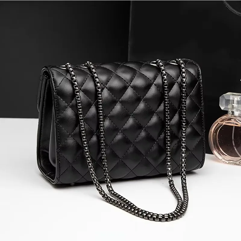 Women's Quilted Crossbody Bag Flip Shoulder Bag, Fashion Chain Small Black Square Wallet Phone Bag