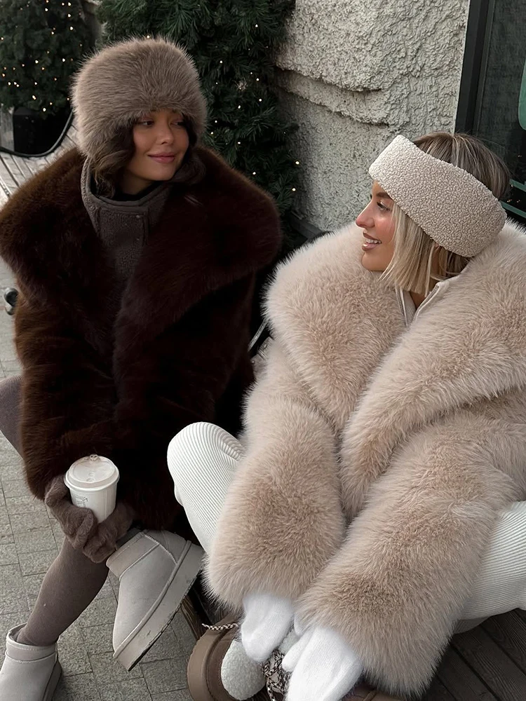 Faux Bontjassen voor Vrouwen Y2K Winter Dikke Losse Streetwear Revers Pluizige Bont Jas Koreaanse Luxe Harige Kunstbont Bovenkleding