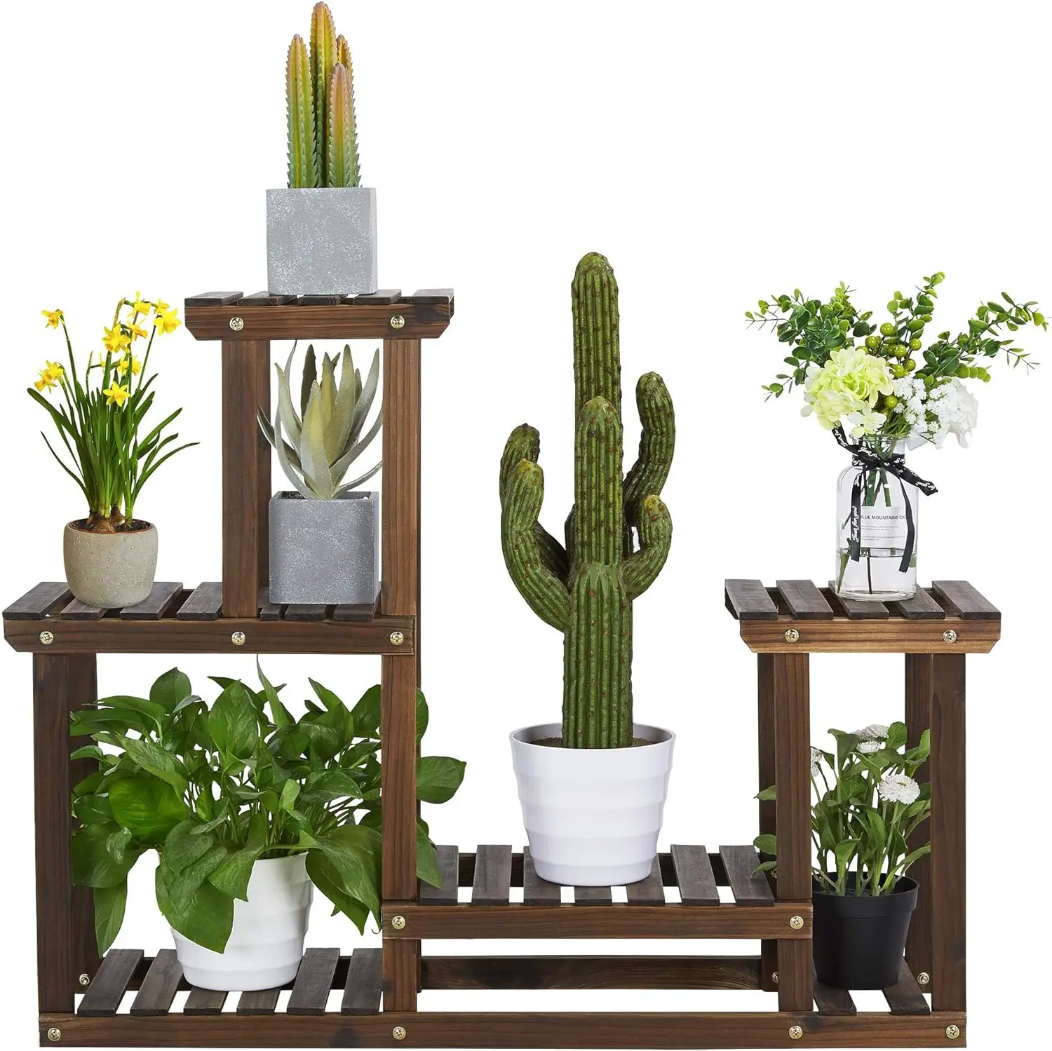 

Multi-tiered Wood Plant Stand 4 Tier Flower Shelf Succulent Plant Holder Multi-role Storage Shelves Display for Outdoors&indoor