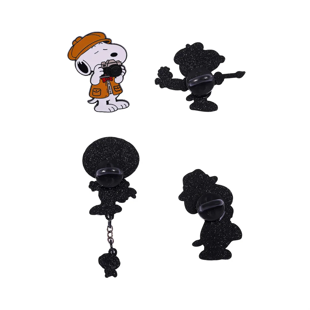 4 Pcs Cartoon Novel Brooch Painter White Dog Cute Enamel Pin Metal Badge Jewelry Backpack Clothing Accessories Gift for Friend