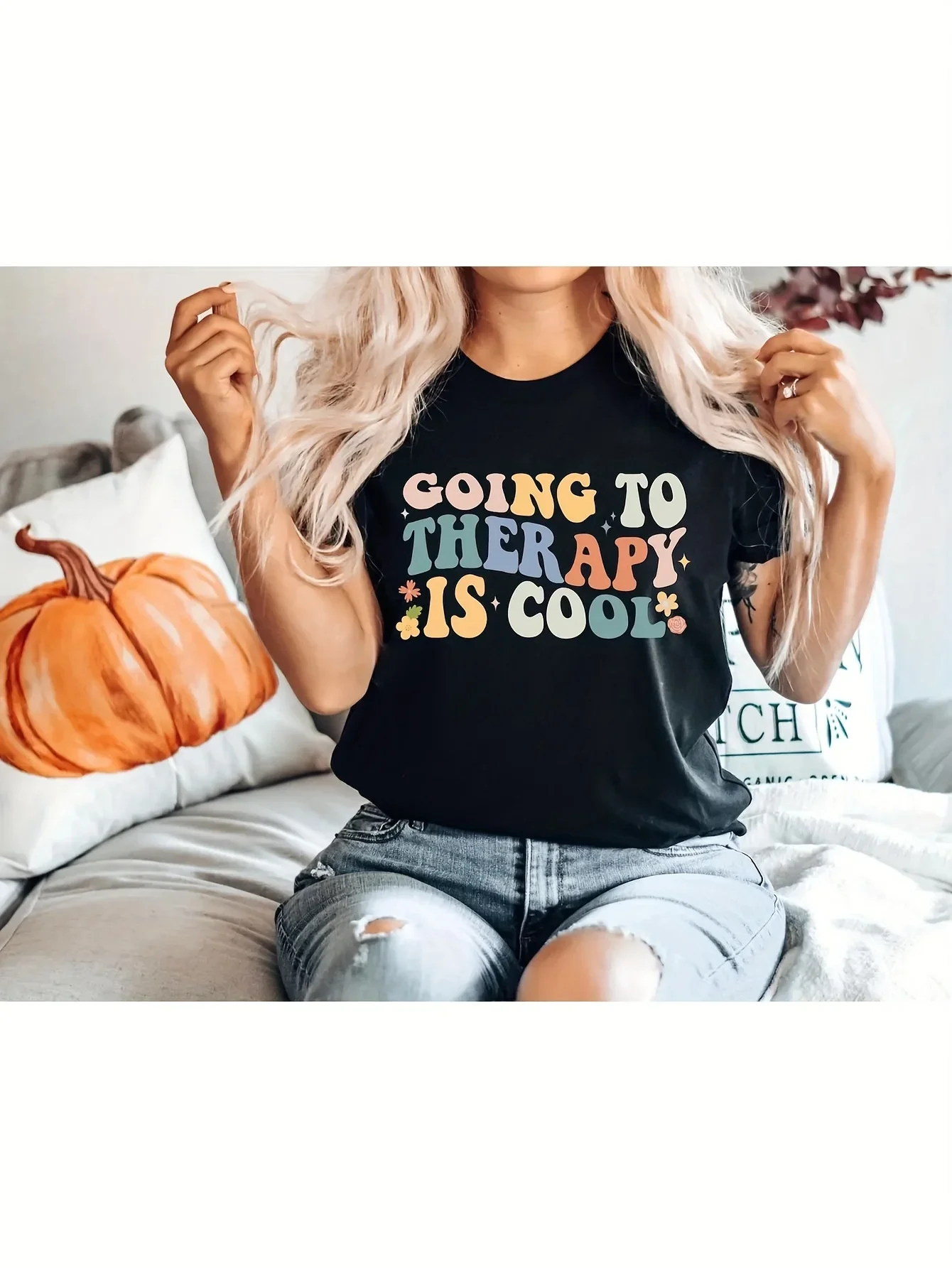 Going To Therapy Is Cool Shirt Mental Health Therapist Gift For Harajuku Printed T-Shirt Oversized T Shirt Men Female Clothing