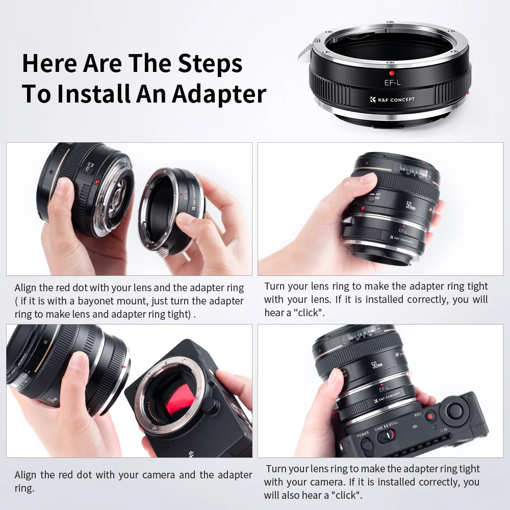 K&F Concept EOS-L Lens Mount Adapter for Canon (EF/EF-S) Lens to Sigma Leica Panasonic L Mount Mirrorless Camera Body