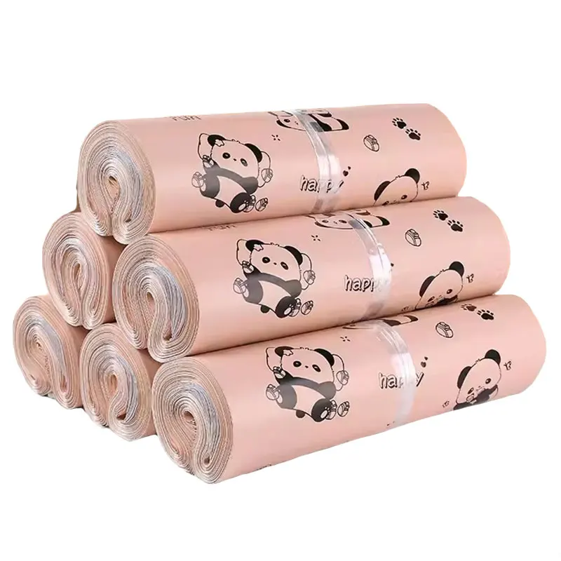 Relcheer 50Pcs Lotus Root Pink Mailing Clothes Shipping Bag Cartoon Panda Logistics Gifts Boxes Pouch Poly Express Courier Bags