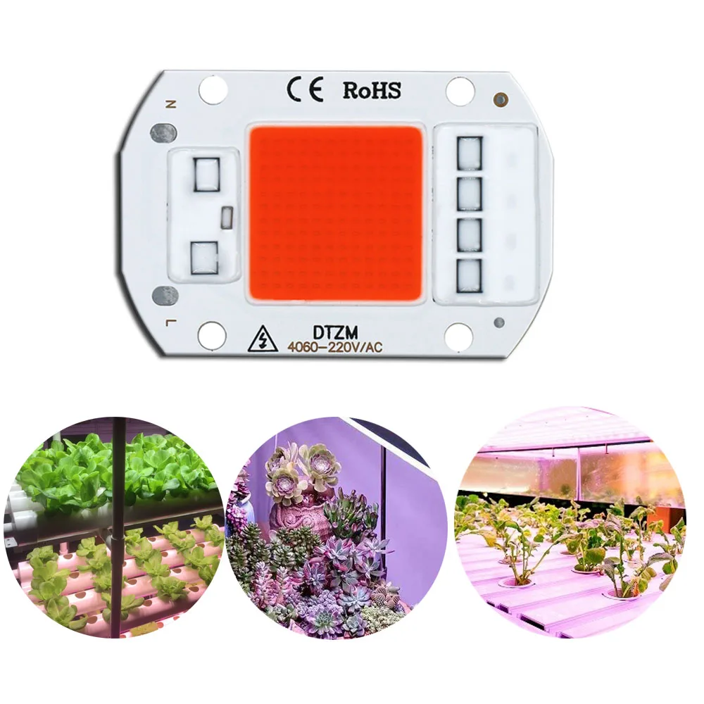 Ac220v 10w 20 30 50 led crescer cob chip phyto lâmpada espectro completo para plantas de interior plântula crescer e crescimento da flor iluminação diy